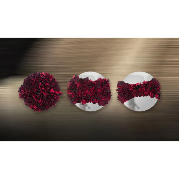 Red Fabric Petal Mirror Discs Set of 3, 70 cm Each in red — in a room setting