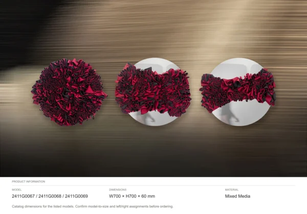 Red Fabric Petal Mirror Discs Set of 3, 70 cm Each in red — dimensions