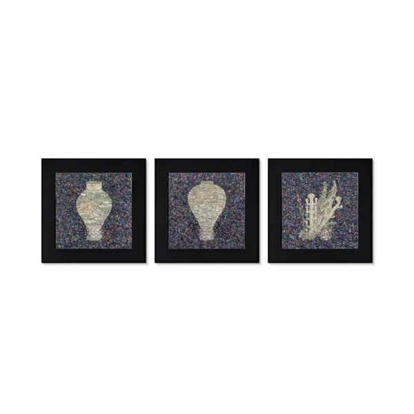 Mother of Pearl Vessel Set of 3 in black — in a room setting