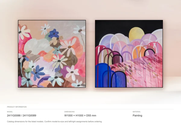 Wildflower and Rainbow Arch Painting Set of 2, 100 x 100 cm in rose stone — dimensions