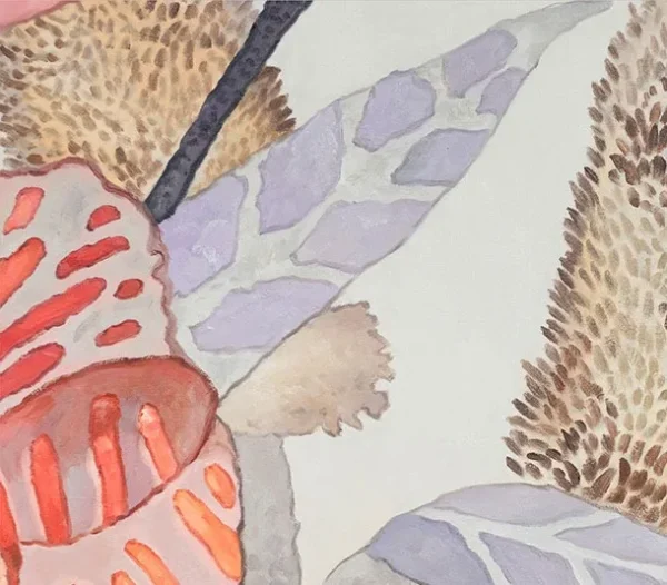 Coral and Magnolia Painting Set of 2, 120 x 120 cm Each in rose stone — detail