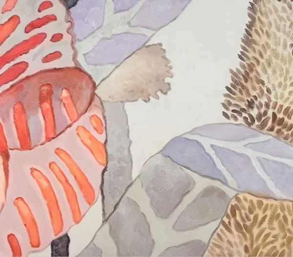 Coral and Magnolia Painting Set of 2, 120 x 120 cm Each in rose stone — detail