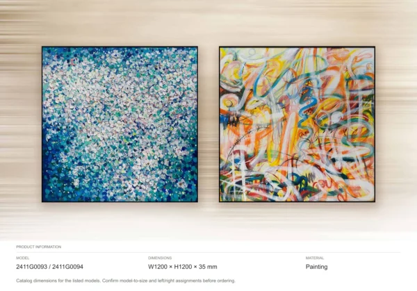 Blue Blossom and Colour Splash Painting Set of 2, 120 x 120 in blue — dimensions