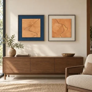 Leather Panel Set of 2 with Stitched Line, 36 x 36 cm Each in clay — front view