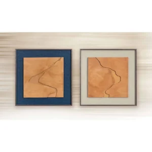 Leather Panel Set of 2 with Stitched Line, 36 x 36 cm Each in clay — in a room setting