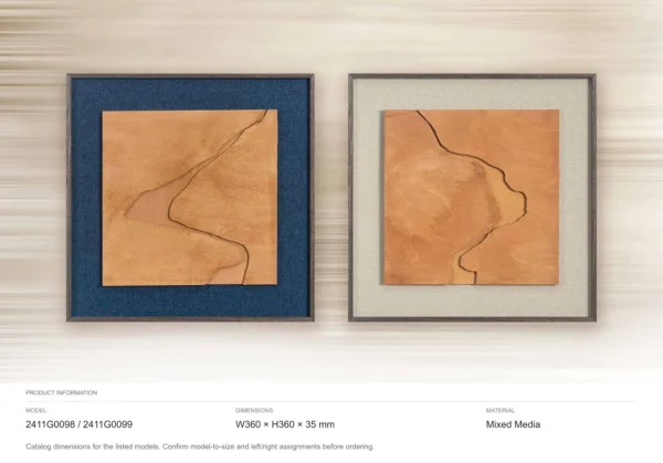 Leather Panel Set of 2 with Stitched Line, 36 x 36 cm Each in clay — dimensions