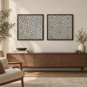 White Lattice Relief Set of 2 in ivory — front view