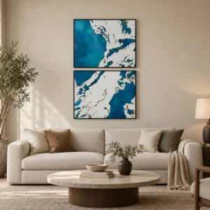 Teal Marble Ink Set of 2, 75 x 60 cm Each in blue — front view