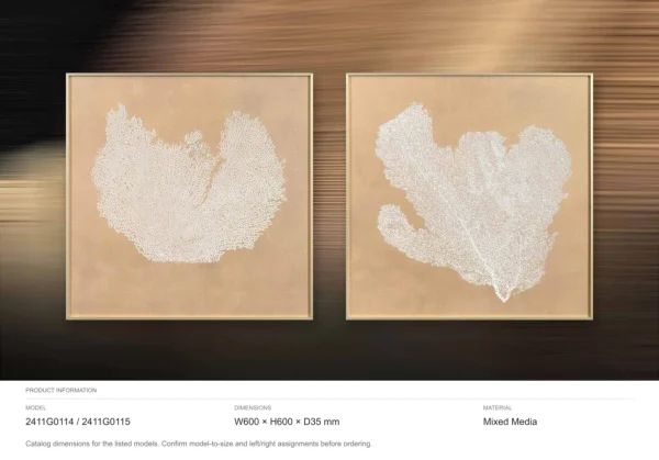 Sea Fan Coral Relief Set of 2 in sand — dimensions