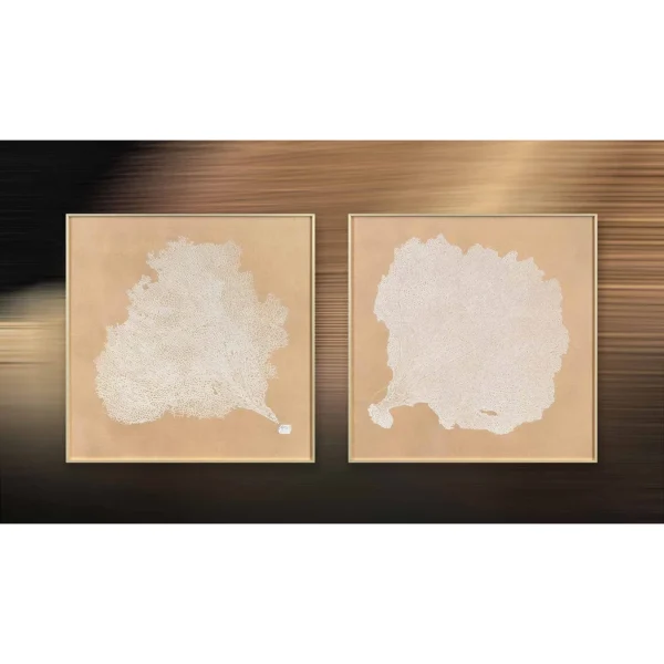 Leaf Skeleton Relief Set of 2 in sand — in a room setting
