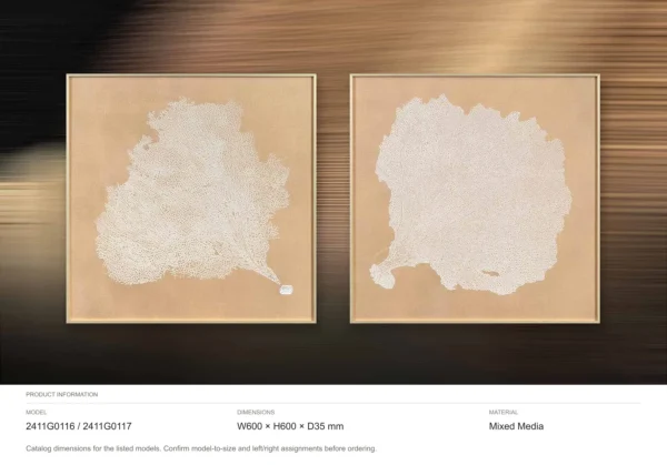 Leaf Skeleton Relief Set of 2 in sand — dimensions