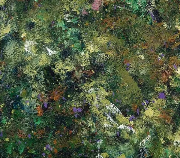 Wildflower Meadow Painting Set of 2, 80 x 120 cm Each in olive — detail