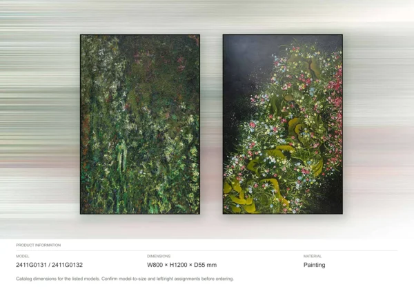 Wildflower Meadow Painting Set of 2, 80 x 120 cm Each in olive — dimensions