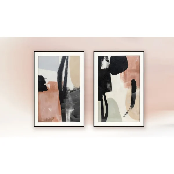 Black Stroke Abstract Painting Set of 2, 60 x 90 cm Each in black — in a room setting