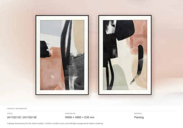 Black Stroke Abstract Painting Set of 2, 60 x 90 cm Each in black — dimensions