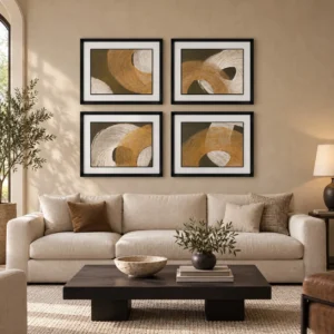Gold Arc Painting Set of 4 in Black Frames, 63 x 50 cm Each — front view