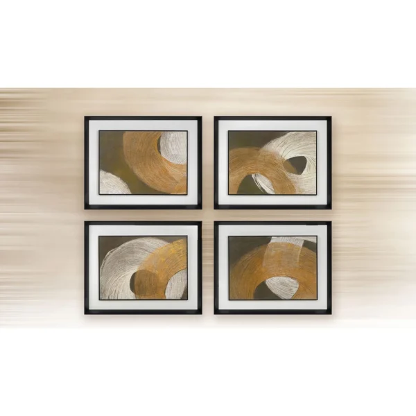 Gold Arc Painting Set of 4 in Black Frames, 63 x 50 cm Each — in a room setting