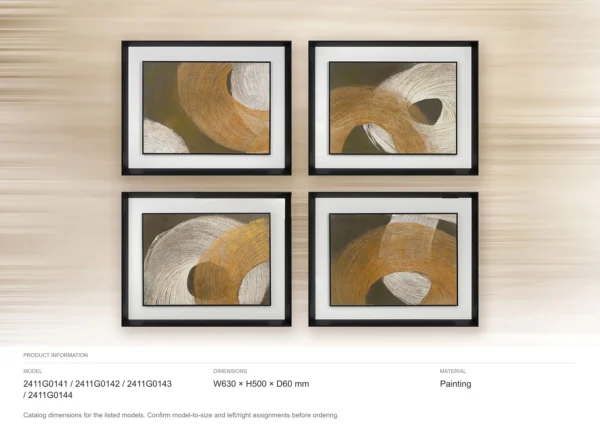Gold Arc Painting Set of 4 in Black Frames, 63 x 50 cm Each — dimensions