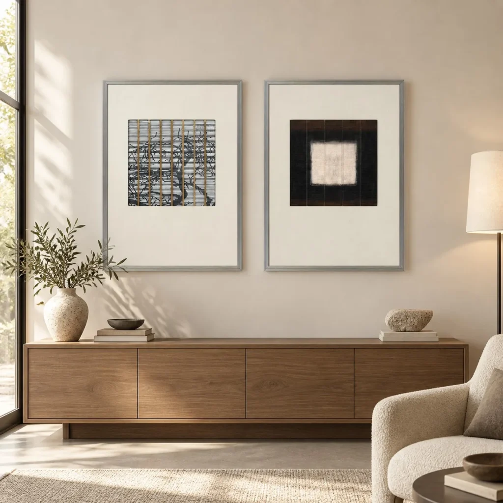 Grey Grid and Black Square Set of 2 in slate — front view
