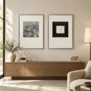 Grey Grid and Black Square Set of 2 in slate — front view