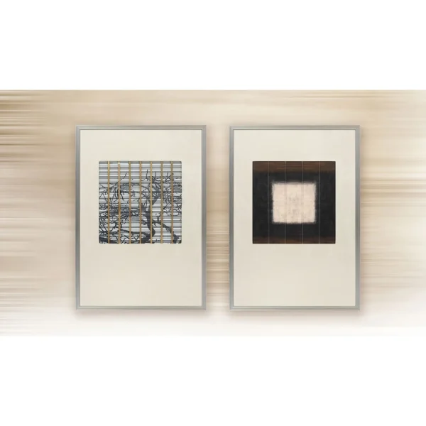 Grey Grid and Black Square Set of 2 in slate — in a room setting