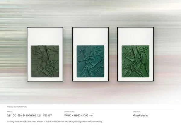 Green Crumpled Leather Relief Set of 3, 40 x 60 cm Each in olive — dimensions