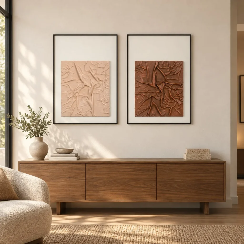 Crumpled Leather Relief Set of 2 in rose stone — front view
