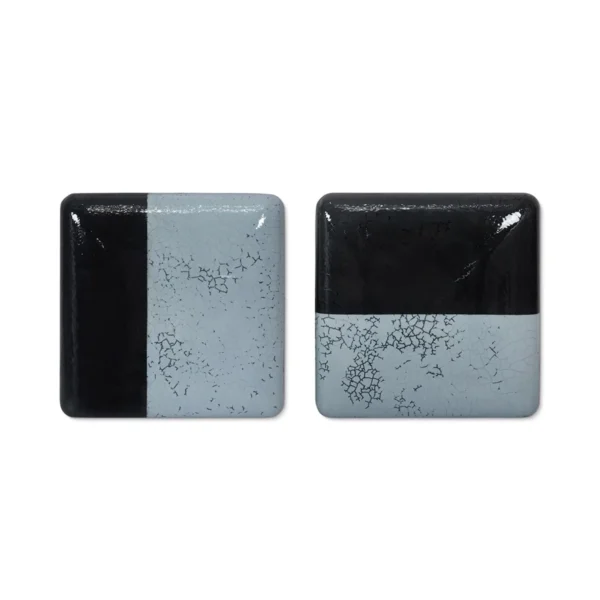 Glazed Tile Pair in Black and Sky Blue, 28 x 28 cm Each — in a room setting