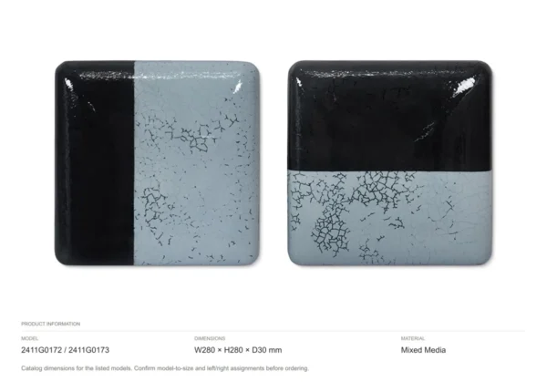 Glazed Tile Pair in Black and Sky Blue, 28 x 28 cm Each — dimensions