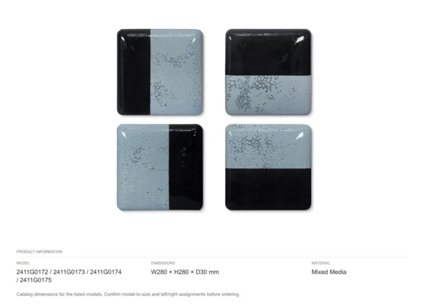Glazed Tile Set of 4 in Black and Sky Blue, 28 x 28 cm Each — dimensions