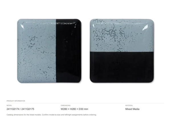 Glazed Tile Pair in Sky Blue and Black, Mirrored, 28 x 28 — dimensions