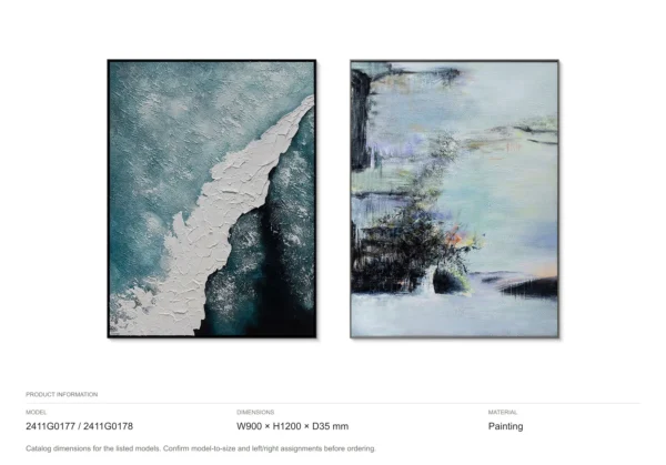 Ocean Wave Textured Painting Set of 2, 90 x 120 cm Each in blue — dimensions