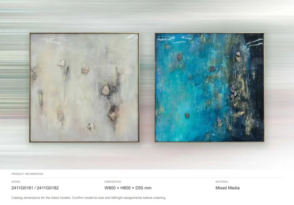 Cream and Teal Textured Painting Set of 2, 80 x 80 cm Each in oatmeal — dimensions