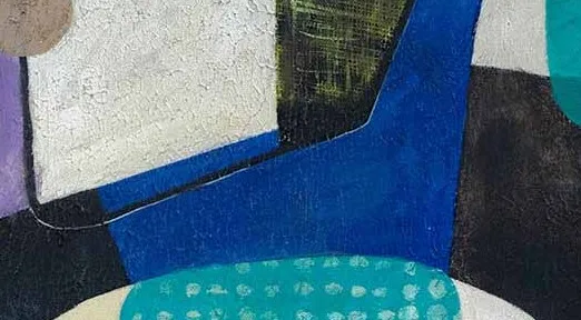 Blue and Teal Collage Abstract Painting Set of 2, 80 x 80 in blue — detail