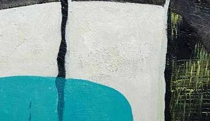 Blue and Teal Collage Abstract Painting Set of 2, 80 x 80 in blue — detail
