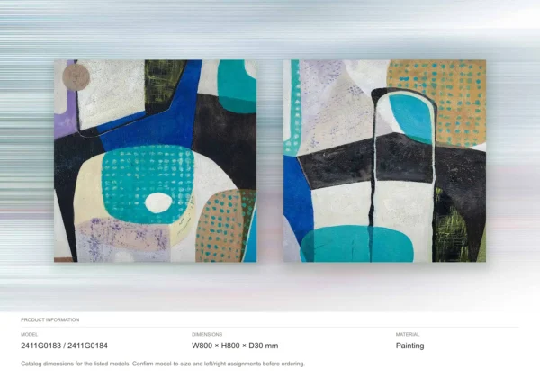 Blue and Teal Collage Abstract Painting Set of 2, 80 x 80 in blue — dimensions