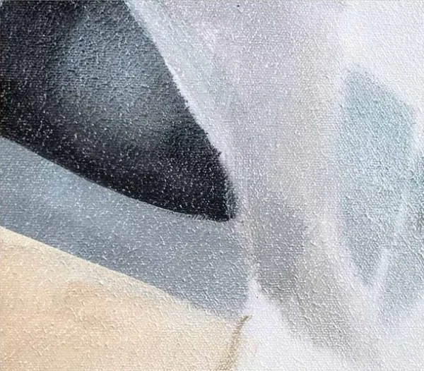White Line and Gold Circle Painting Set of 2, 80 x 80 cm in ivory — detail