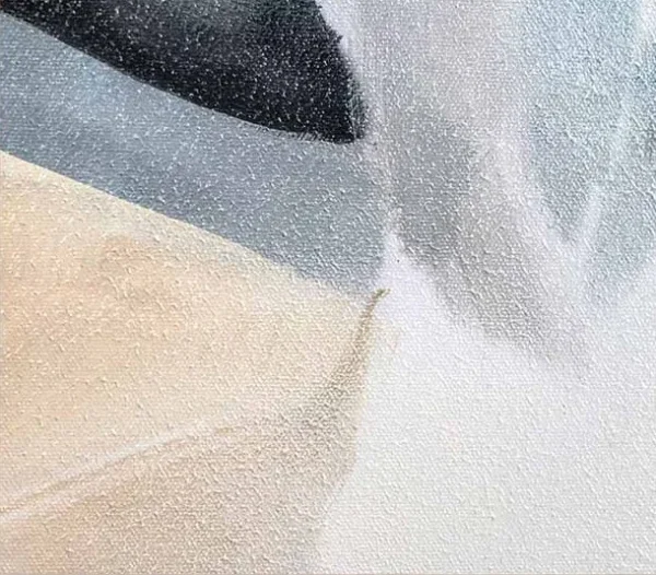 White Line and Gold Circle Painting Set of 2, 80 x 80 cm in ivory — detail