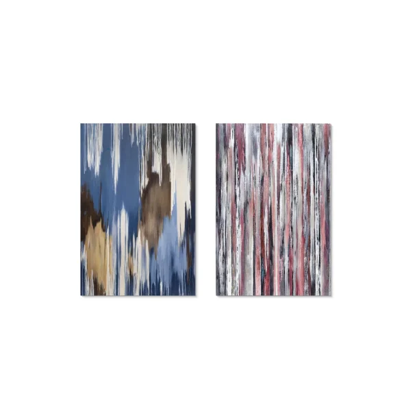 Vertical Streak Abstract Painting Set of 2, 60 x 90 cm Each in blue — in a room setting