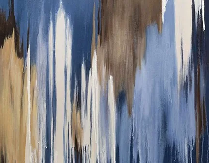 Vertical Streak Abstract Painting Set of 2, 60 x 90 cm Each in blue — detail