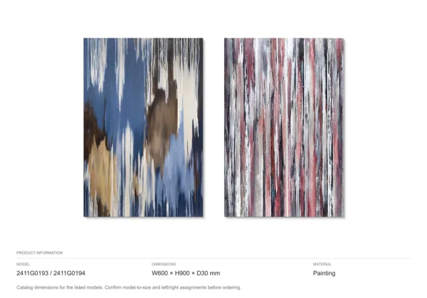 Vertical Streak Abstract Painting Set of 2, 60 x 90 cm Each in blue — dimensions