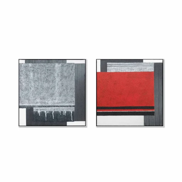 Grey and Red Constructivist Painting Set of 2, 60 x 60 cm in slate — in a room setting