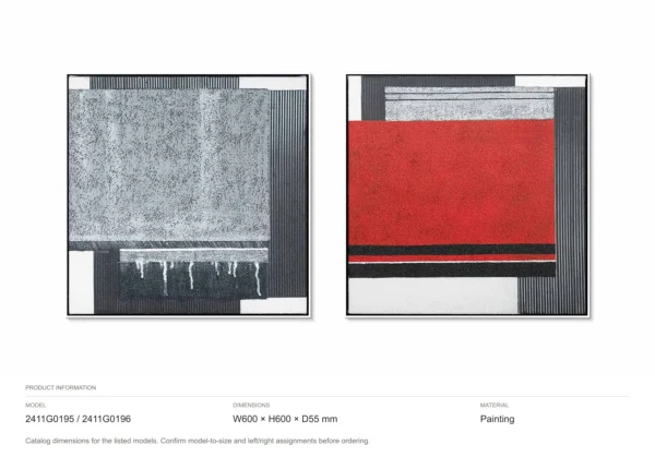 Grey and Red Constructivist Painting Set of 2, 60 x 60 cm in slate — dimensions