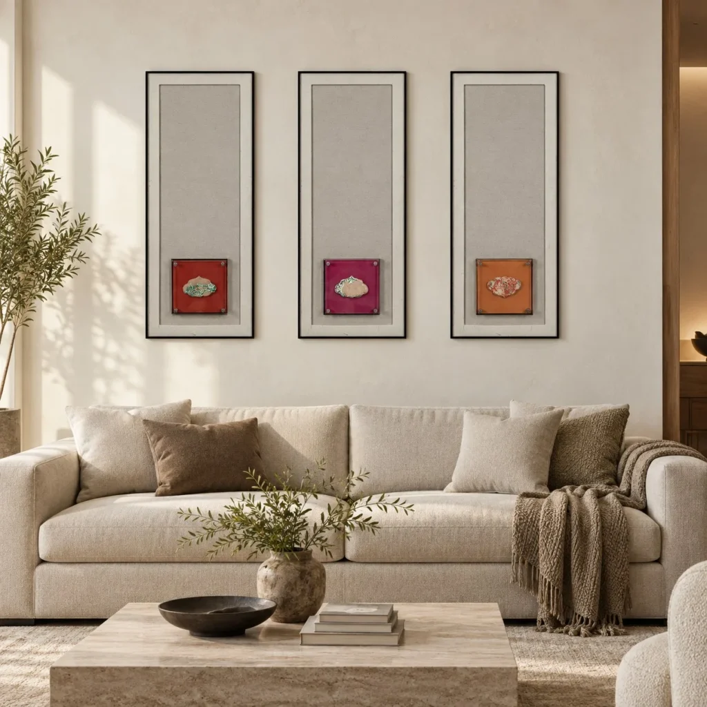 Scholar's Stone Scroll Set of 3 in oatmeal — front view