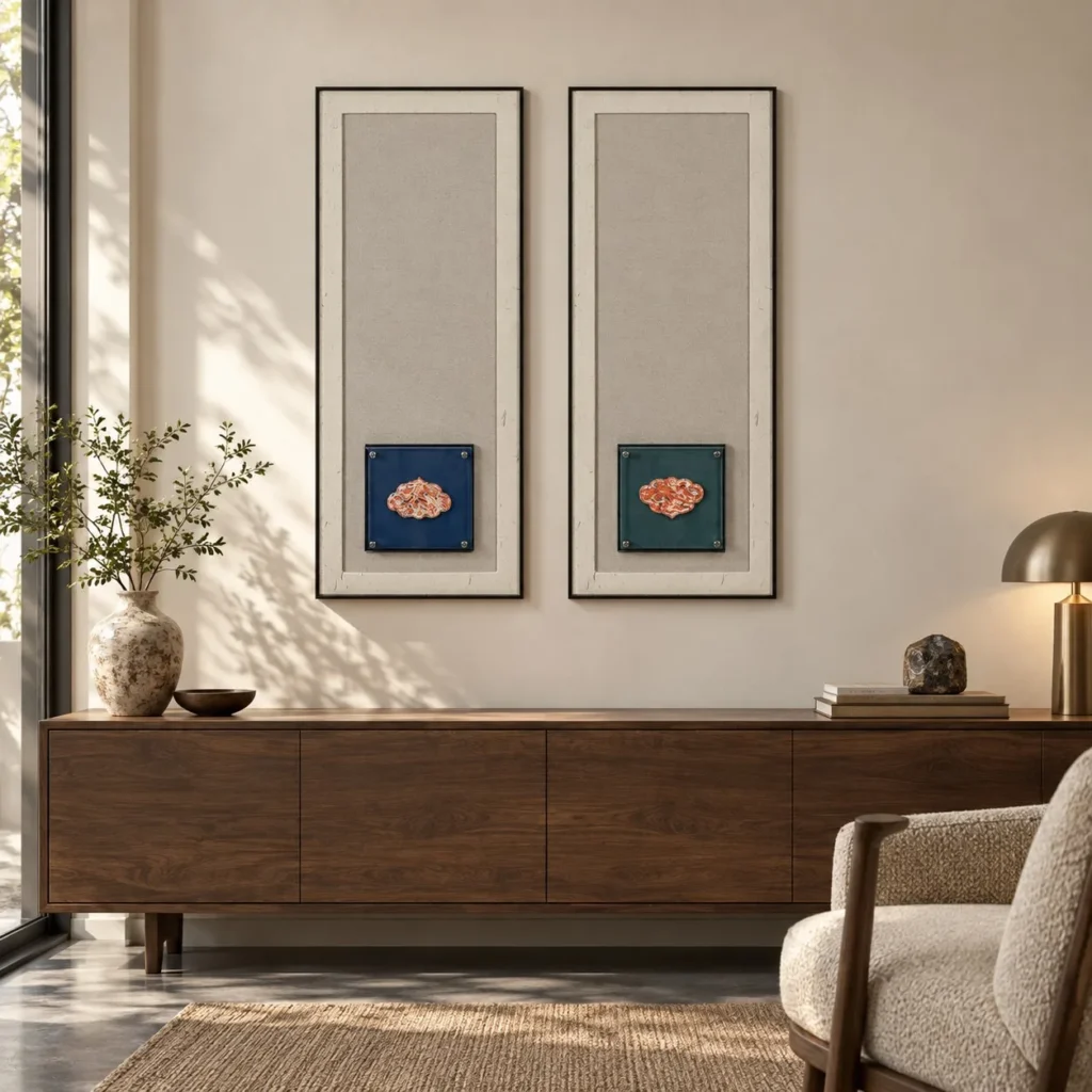 Scholar's Stone Scroll Set of 2 in oatmeal — front view