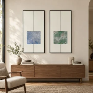 Blue and Green Square Diptych in blue — front view