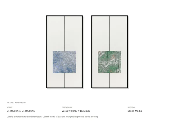 Blue and Green Square Diptych in blue — dimensions