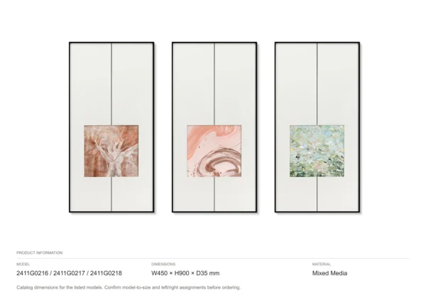Botanical Square Triptych in Line Frames, 45 x 90 cm Each — dimensions