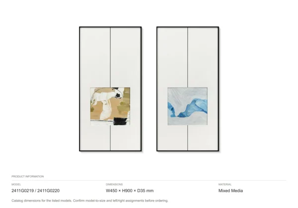 Sand and Blue Square Diptych in Line Frames, 45 x 90 cm Each — dimensions