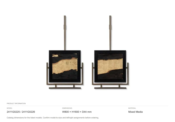 Gold Leaf on Black Set of 2 on Brass Rods, 80 x 160 cm in brushed brass — dimensions